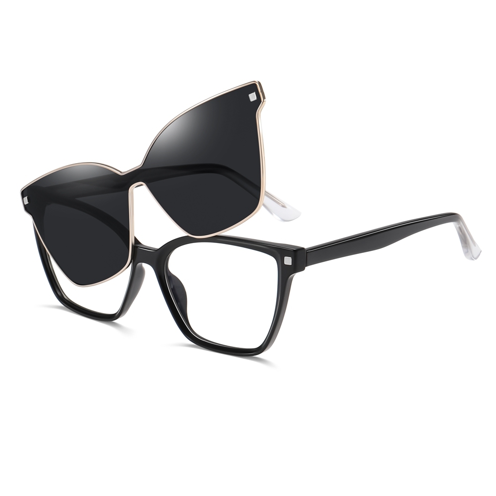 Bulk Order Detachable Two in One Eyewear Set for Women's Cat Eye Prescription Glasses Frames with Magnetic Clip on Sunglasses Supplier China