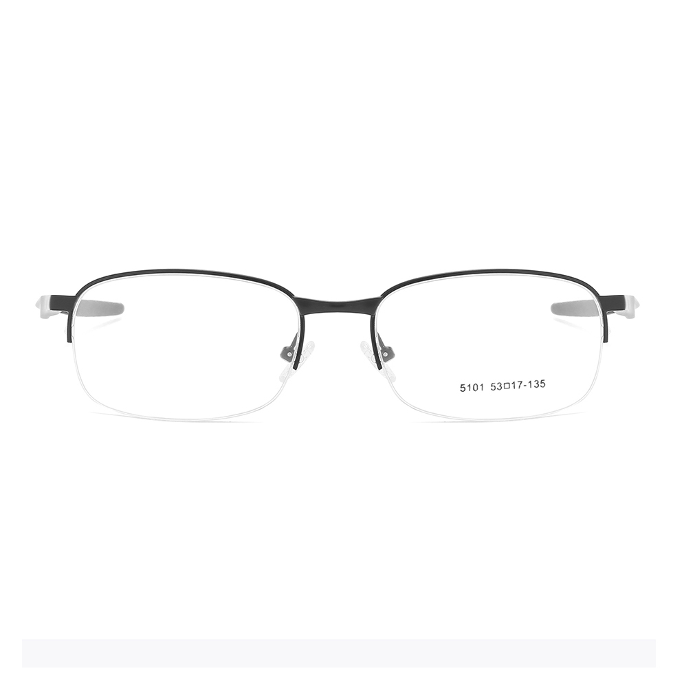 Bulk Order Slightly Rounded Rectangle Glasses with Straight Temples Half-rim Prescription Eyeglasses Sporty Metal Optical Frames Factory China