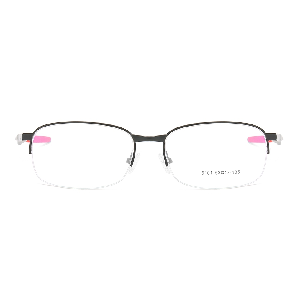 Bulk Order Slightly Rounded Rectangle Glasses with Straight Temples Half-rim Prescription Eyeglasses Sporty Metal Optical Frames Factory China