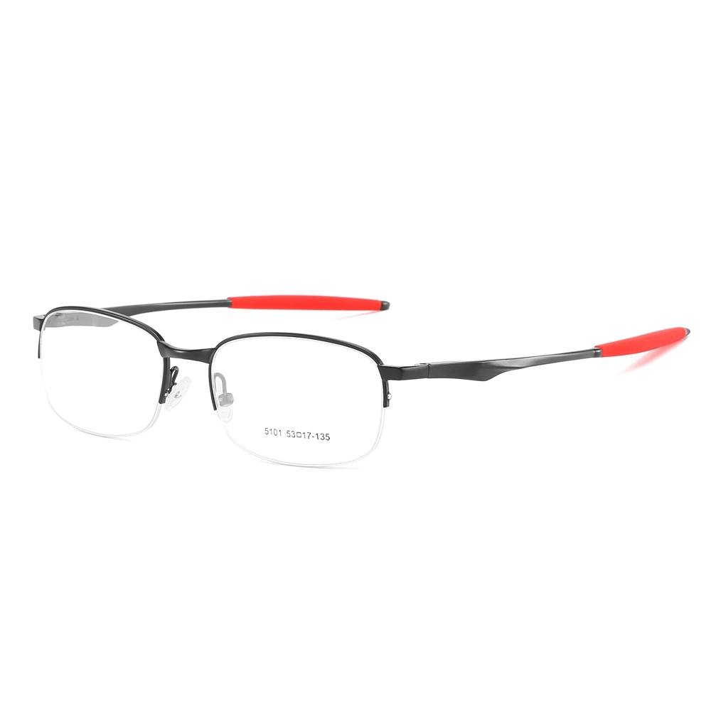 Bulk Order Slightly Rounded Rectangle Glasses with Straight Temples Half-rim Prescription Eyeglasses Sporty Metal Optical Frames Factory China