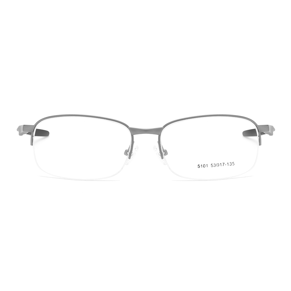 Bulk Order Slightly Rounded Rectangle Glasses with Straight Temples Half-rim Prescription Eyeglasses Sporty Metal Optical Frames Factory China