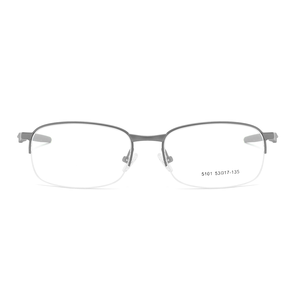 Bulk Order Slightly Rounded Rectangle Glasses with Straight Temples Half-rim Prescription Eyeglasses Sporty Metal Optical Frames Factory China