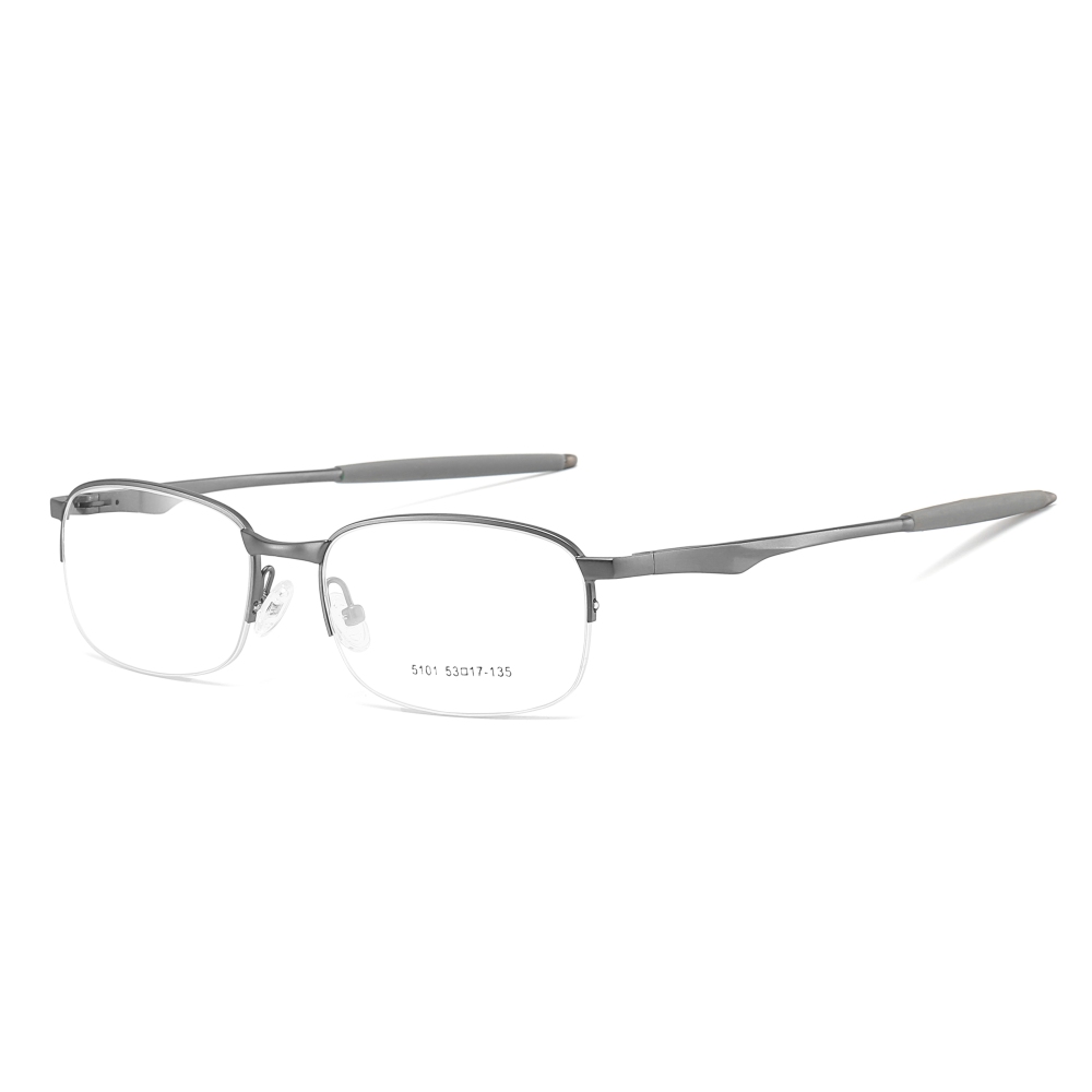 Bulk Order Slightly Rounded Rectangle Glasses with Straight Temples Half-rim Prescription Eyeglasses Sporty Metal Optical Frames Factory China