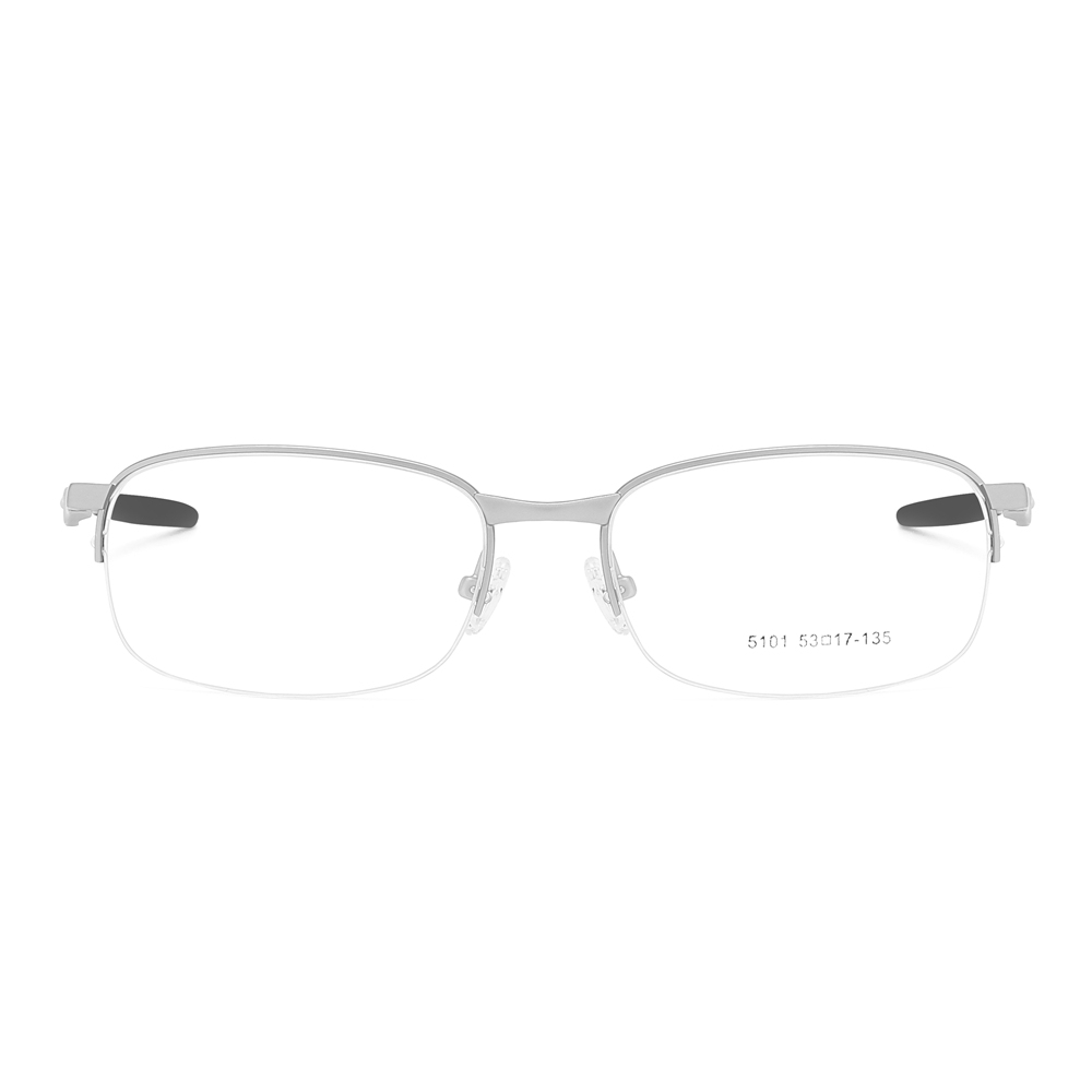 Bulk Order Slightly Rounded Rectangle Glasses with Straight Temples Half-rim Prescription Eyeglasses Sporty Metal Optical Frames Factory China