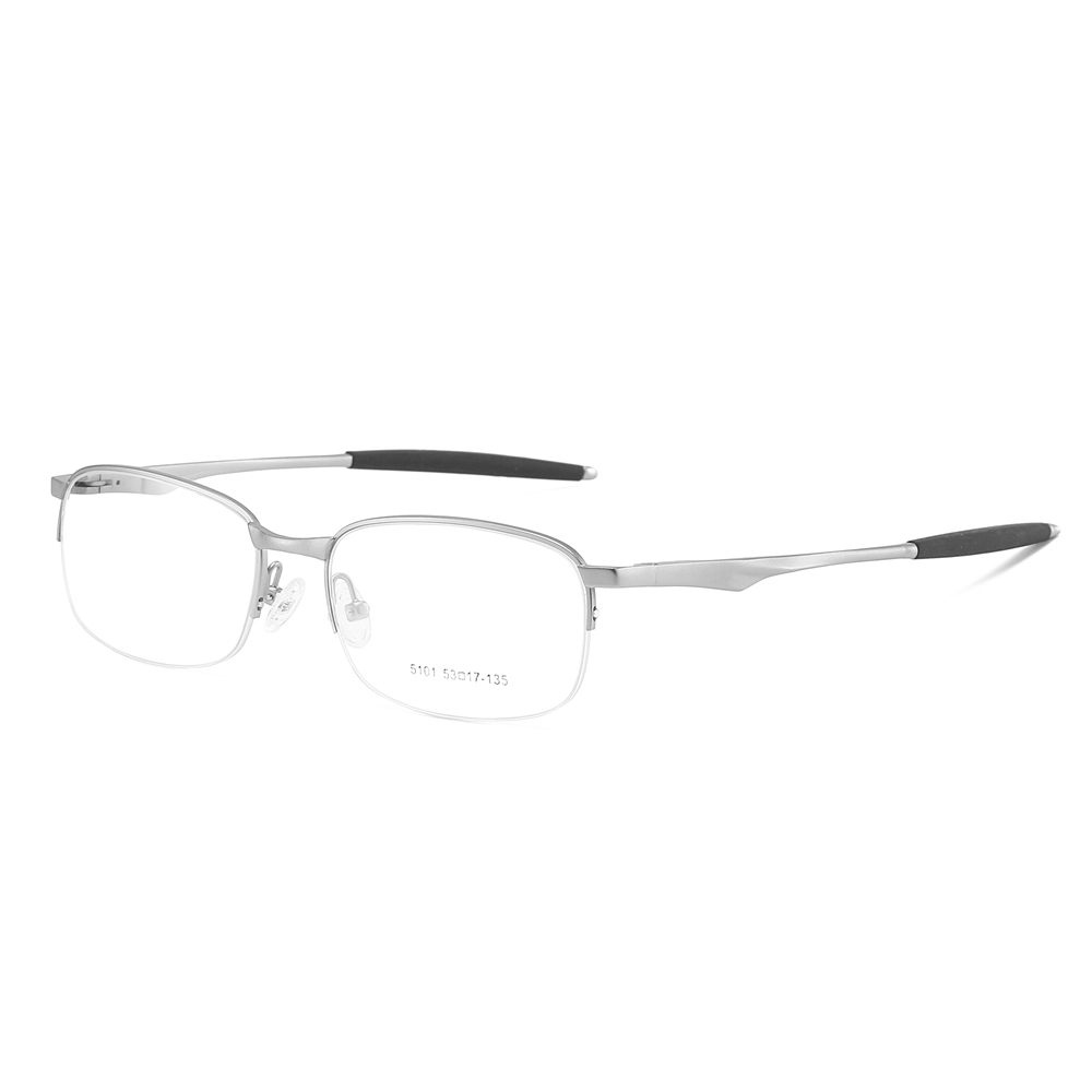 Bulk Order Slightly Rounded Rectangle Glasses with Straight Temples Half-rim Prescription Eyeglasses Sporty Metal Optical Frames Factory China