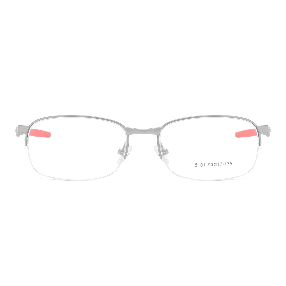 Bulk Order Slightly Rounded Rectangle Glasses with Straight Temples Half-rim Prescription Eyeglasses Sporty Metal Optical Frames Factory China