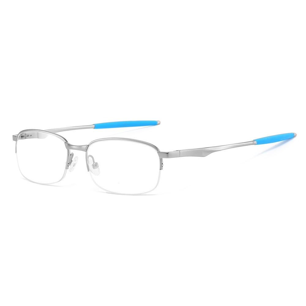 Bulk Order Slightly Rounded Rectangle Glasses with Straight Temples Half-rim Prescription Eyeglasses Sporty Metal Optical Frames Factory China