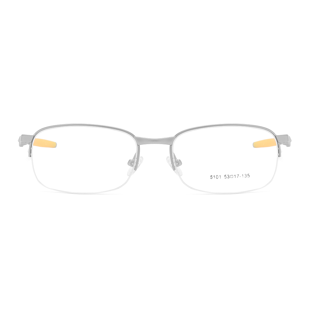 Bulk Order Slightly Rounded Rectangle Glasses with Straight Temples Half-rim Prescription Eyeglasses Sporty Metal Optical Frames Factory China