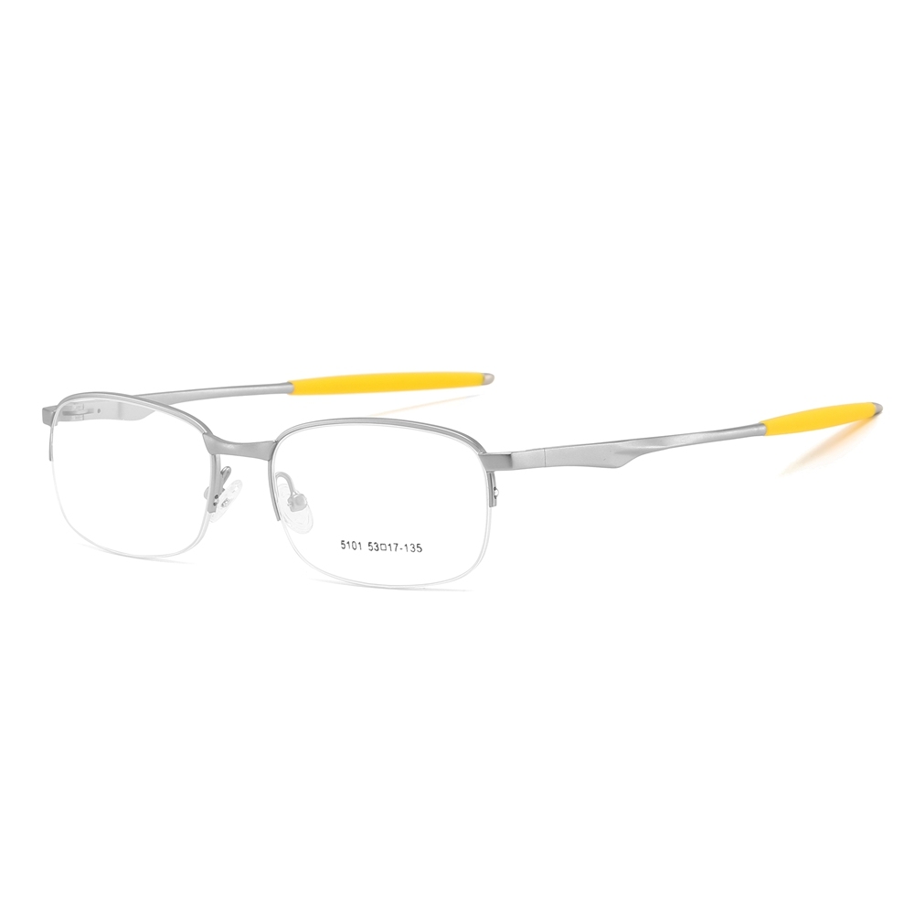 Bulk Order Slightly Rounded Rectangle Glasses with Straight Temples Half-rim Prescription Eyeglasses Sporty Metal Optical Frames Factory China