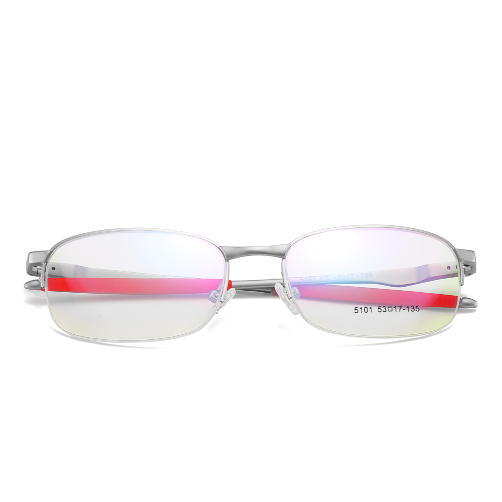 Bulk Order Slightly Rounded Rectangle Glasses with Straight Temples Half-rim Prescription Eyeglasses Sporty Metal Optical Frames Factory China