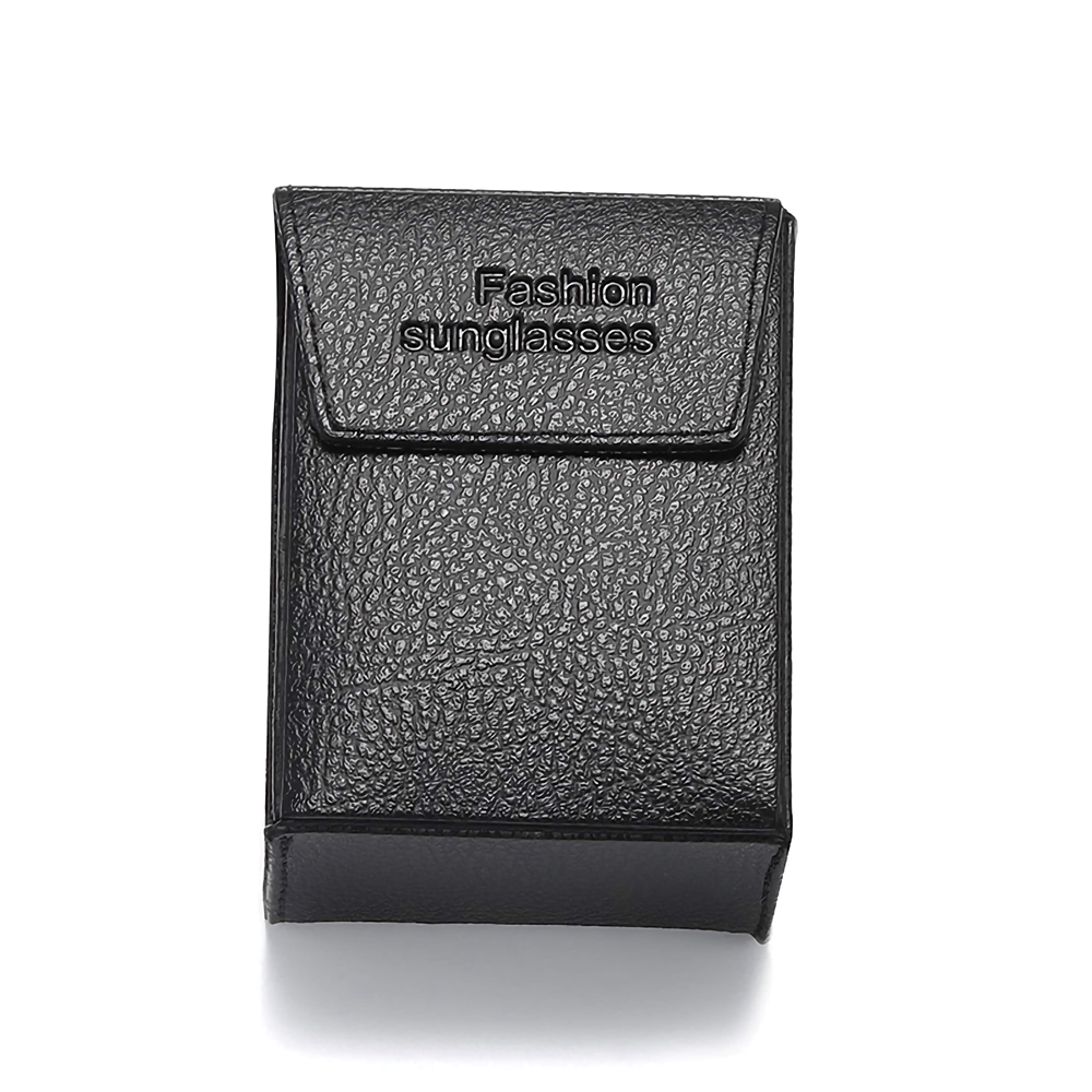 Custom Black Texture Faux Leather Case for Folding Sunglasses Portable Fold-Over Flap Magnetic Closure Eyewear Packaging Boxes Wholesale China