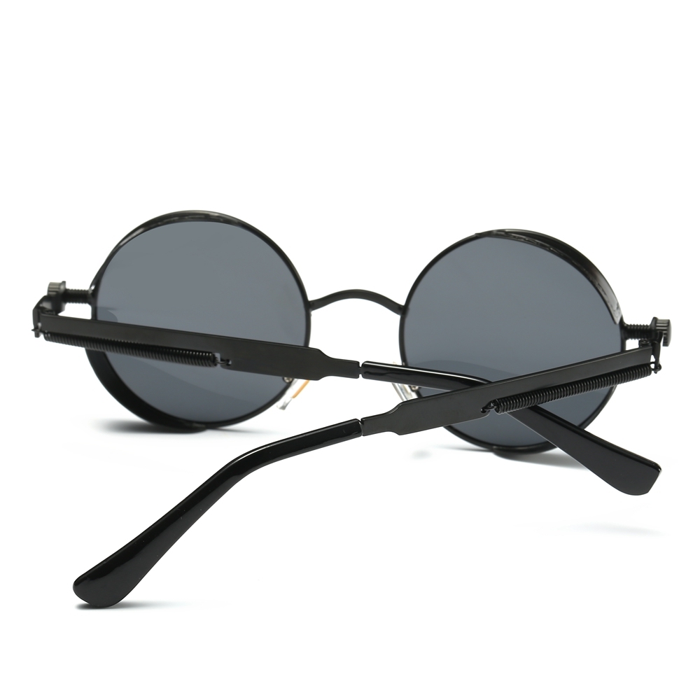 Wholesale Men's Goth Retro Round Steampunk Polarized Sunglasses with Side Shields Screw Design Spring-coil Temples Circle Frame Sun Glasses