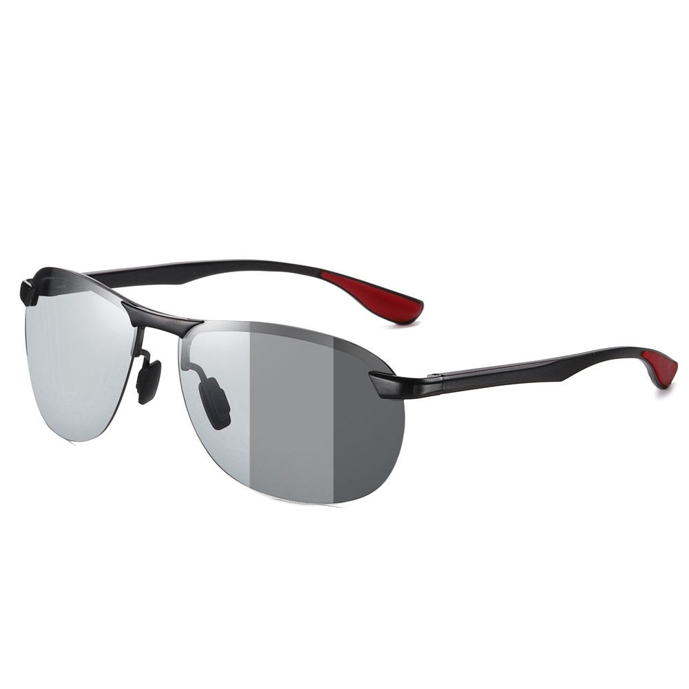 Personalized Customize Men's Oval Sport Sunglasses for Camping Semi-rimless Polarized Driving Glasses with Aluminum Spring Temples