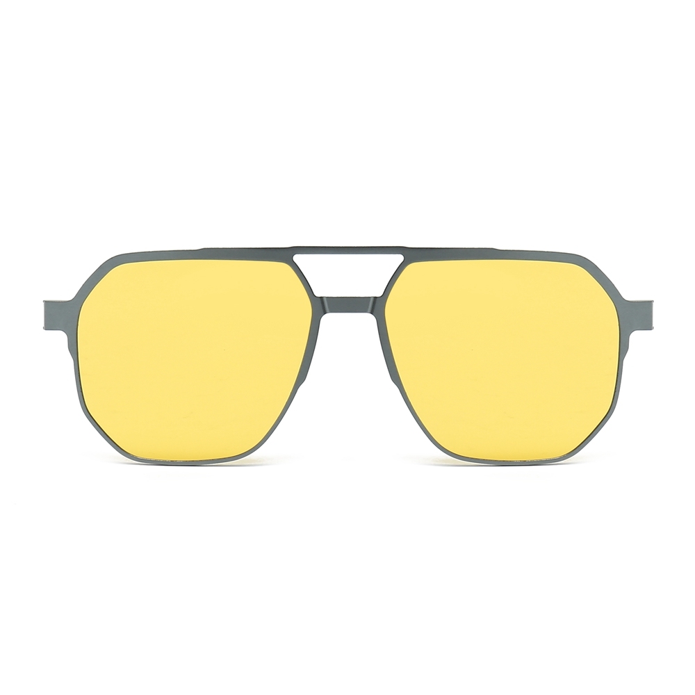 3 in 1 Aluminum Aviator Optical Frames with Magnetic Clip on Polarized Sunglasses & Night Vision Glasses Oversized Navigator Snap on Eyewear Set
