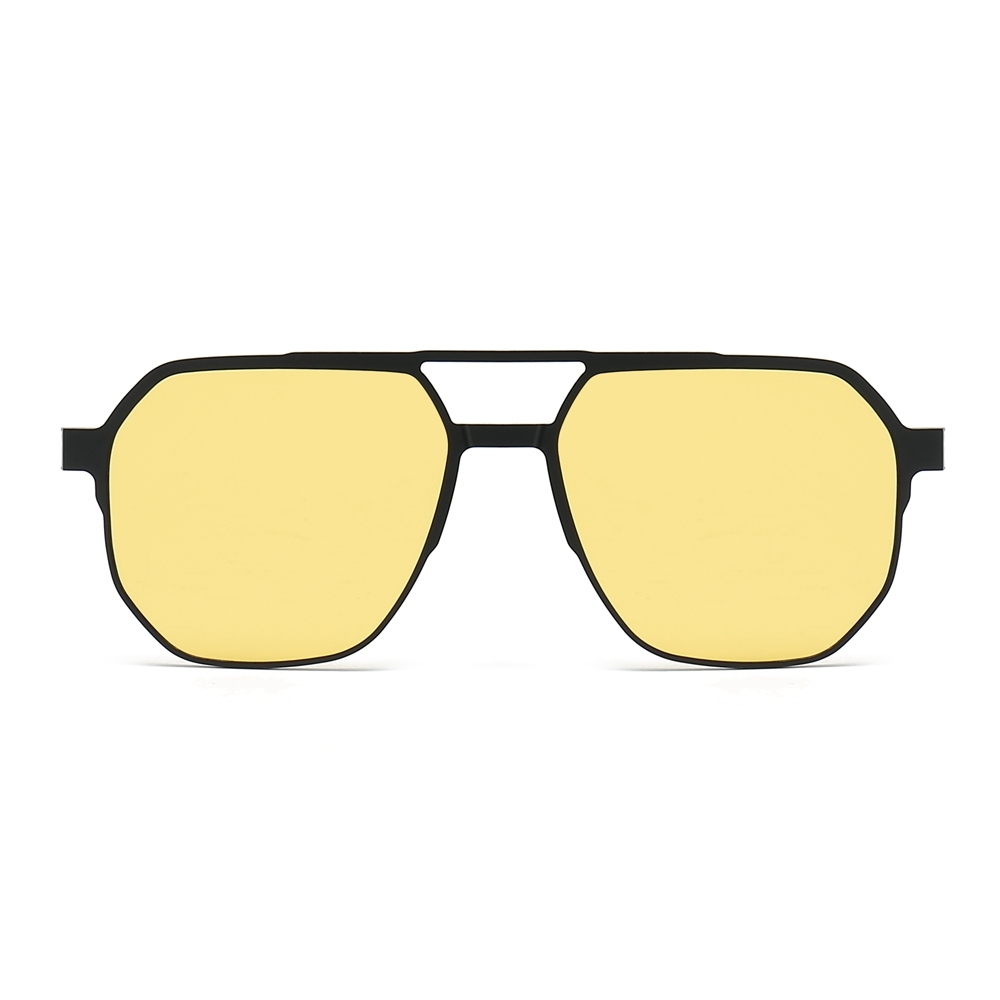 3 in 1 Aluminum Aviator Optical Frames with Magnetic Clip on Polarized Sunglasses & Night Vision Glasses Oversized Navigator Snap on Eyewear Set