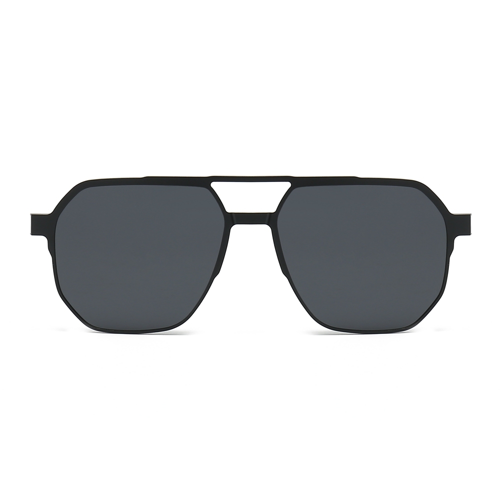 3 in 1 Aluminum Aviator Optical Frames with Magnetic Clip on Polarized Sunglasses & Night Vision Glasses Oversized Navigator Snap on Eyewear Set