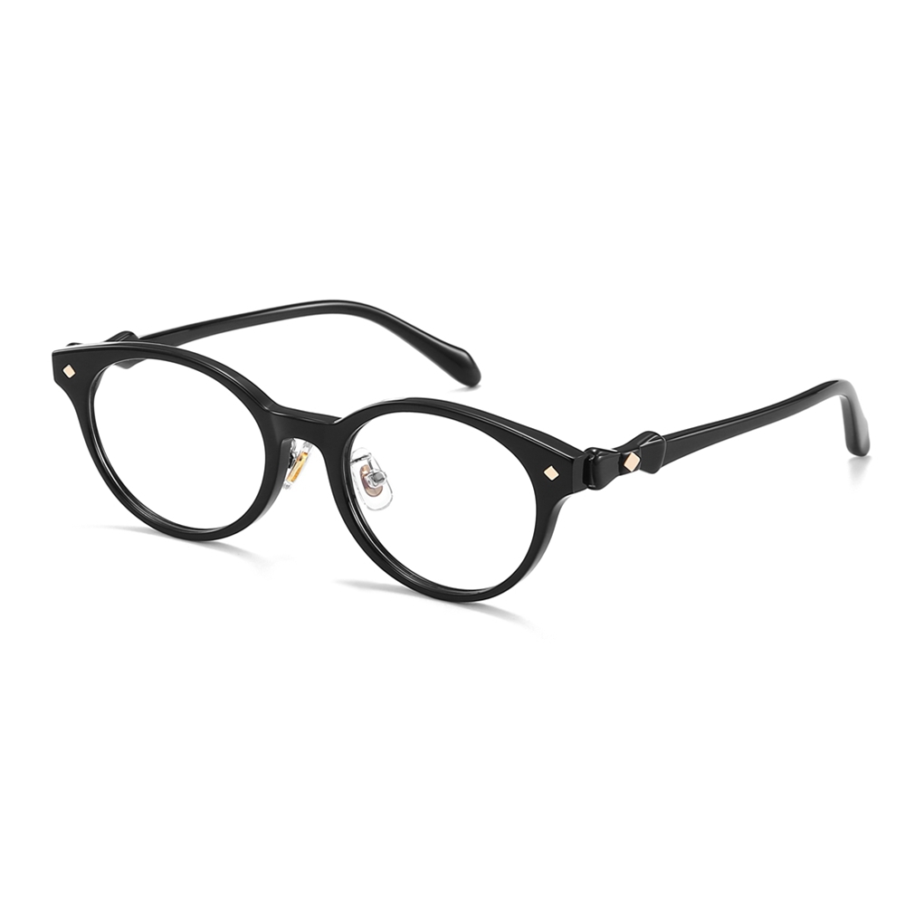 Wholesale Oval Panto Acetate Glasses Frames with Bow on Side Adjustable Nose Pads Gold Rivet Vintage Blue Light Blocking Eyeglasses Manufacturer