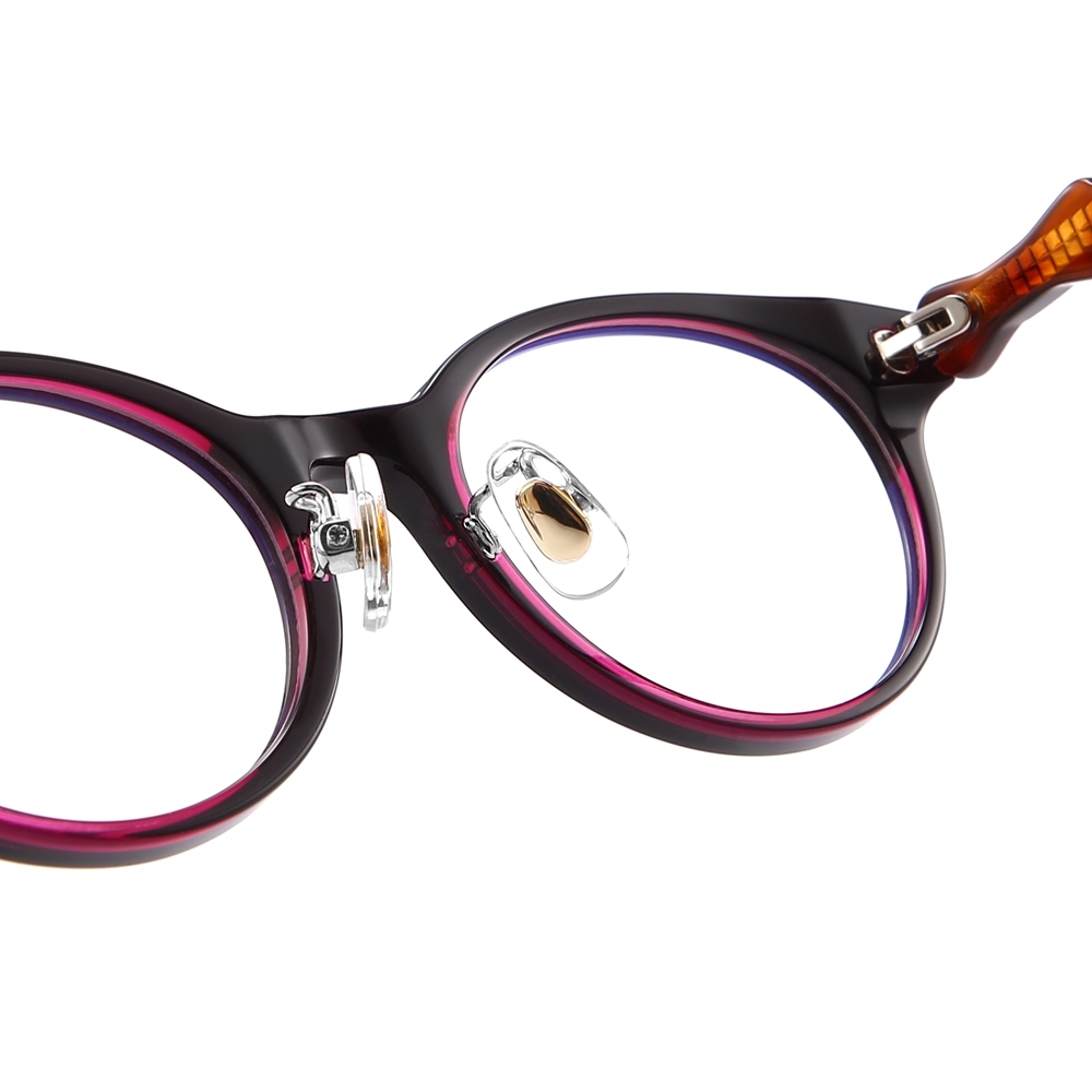 Wholesale Oval Panto Acetate Glasses Frames with Bow on Side Adjustable Nose Pads Gold Rivet Vintage Blue Light Blocking Eyeglasses Manufacturer