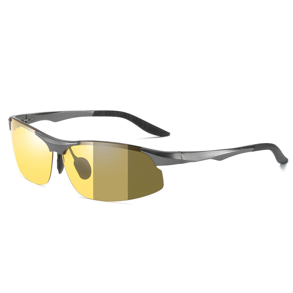 Custom Men's Aluminum Semi-rimless Sports Photochromic Cycling Glasses Light Adaptive Lenses Day and Night Vision Eyewear for Running Wholesale