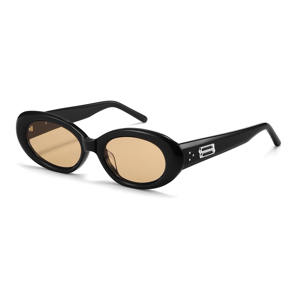 Wholesale Ladies Thick Oval Sunglasses with Metal Accents High-Fashion Y2k Shades for Women Premium Acetate Designer Eyewear Manufacturer China