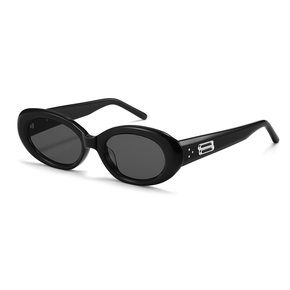 Wholesale Ladies Thick Oval Sunglasses with Metal Accents High-Fashion Y2k Shades for Women Premium Acetate Designer Eyewear Manufacturer China