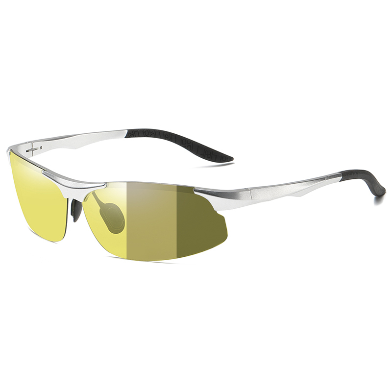 Custom Men's Aluminum Semi-rimless Sports Photochromic Cycling Glasses Light Adaptive Lenses Day and Night Vision Eyewear for Running Wholesale