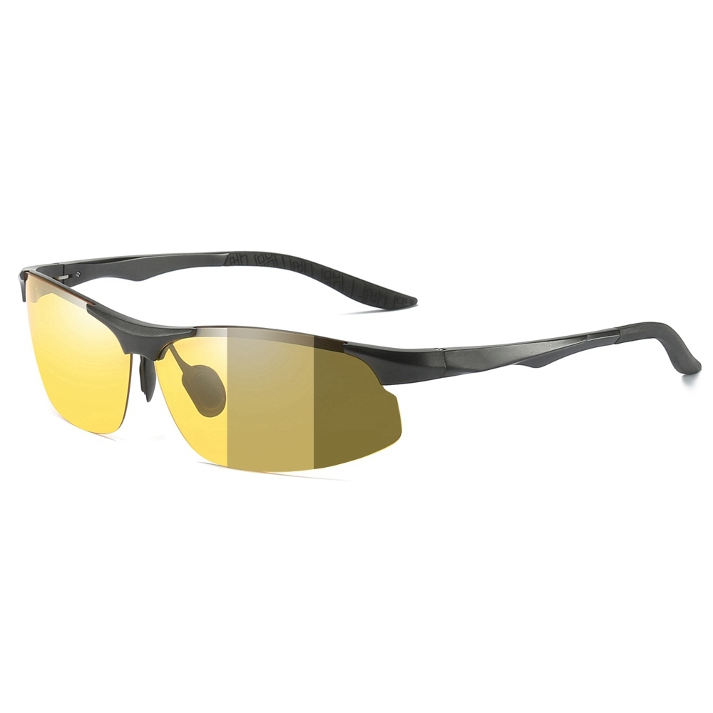 Custom Men's Aluminum Semi-rimless Sports Photochromic Cycling Glasses Light Adaptive Lenses Day and Night Vision Eyewear for Running Wholesale