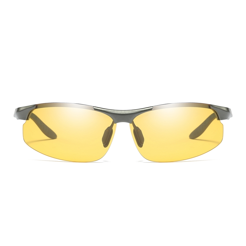 Custom Men's Aluminum Semi-rimless Sports Photochromic Cycling Glasses Light Adaptive Lenses Day and Night Vision Eyewear for Running Wholesale