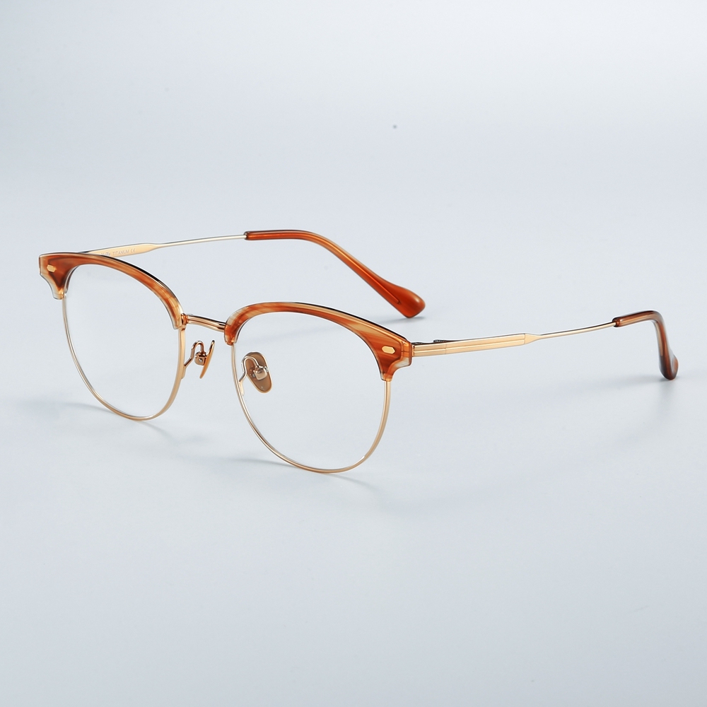 Wholesale Vintage Round Browline Eyeglasses with Rivets Pure Titanium Spectacle Frames for Office Men Intellectual Prescription Glasses Supplier