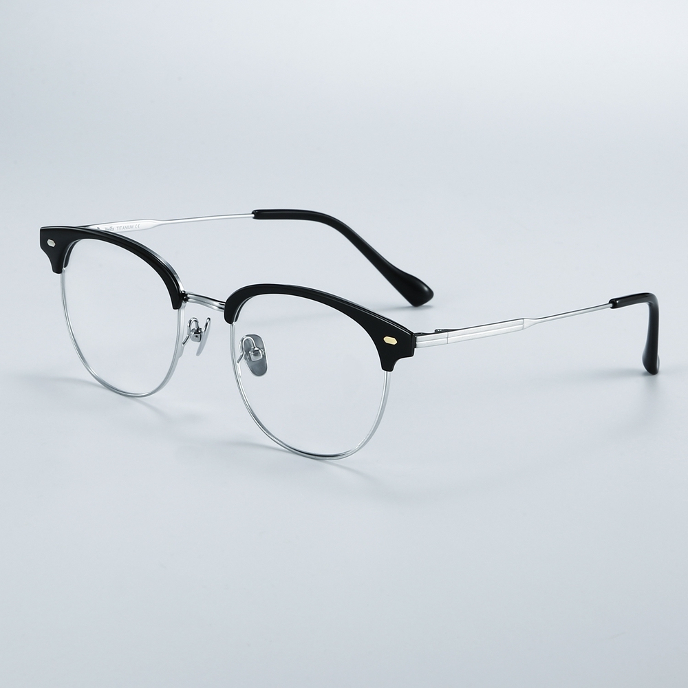 Wholesale Vintage Round Browline Eyeglasses with Rivets Pure Titanium Spectacle Frames for Office Men Intellectual Prescription Glasses Supplier