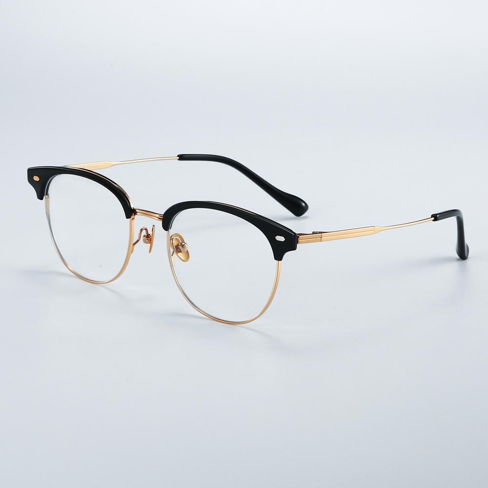 Wholesale Vintage Round Browline Eyeglasses with Rivets Pure Titanium Spectacle Frames for Office Men Intellectual Prescription Glasses Supplier