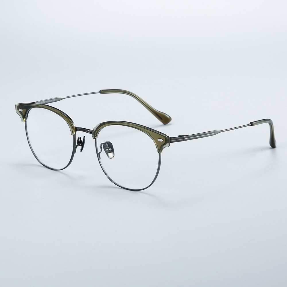 Wholesale Vintage Round Browline Eyeglasses with Rivets Pure Titanium Spectacle Frames for Office Men Intellectual Prescription Glasses Supplier