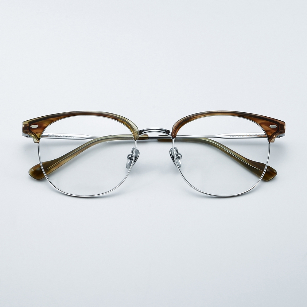 Wholesale Vintage Round Browline Eyeglasses with Rivets Pure Titanium Spectacle Frames for Office Men Intellectual Prescription Glasses Supplier