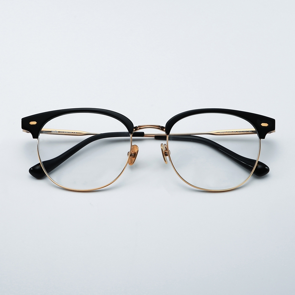 Wholesale Vintage Round Browline Eyeglasses with Rivets Pure Titanium Spectacle Frames for Office Men Intellectual Prescription Glasses Supplier
