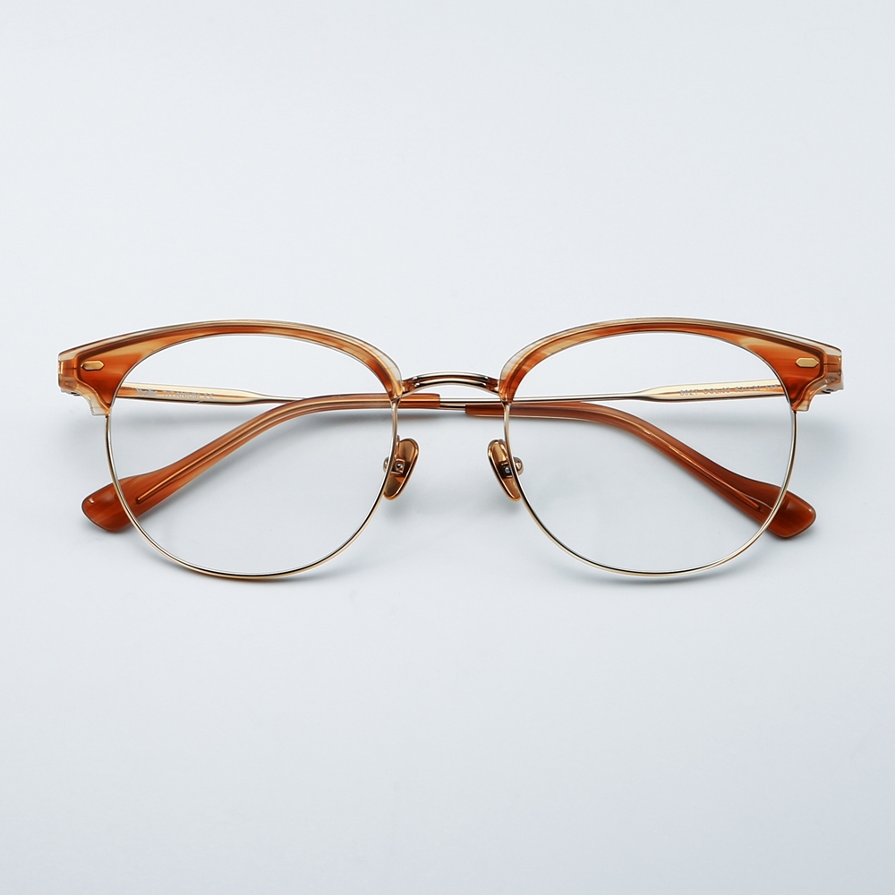 Wholesale Vintage Round Browline Eyeglasses with Rivets Pure Titanium Spectacle Frames for Office Men Intellectual Prescription Glasses Supplier