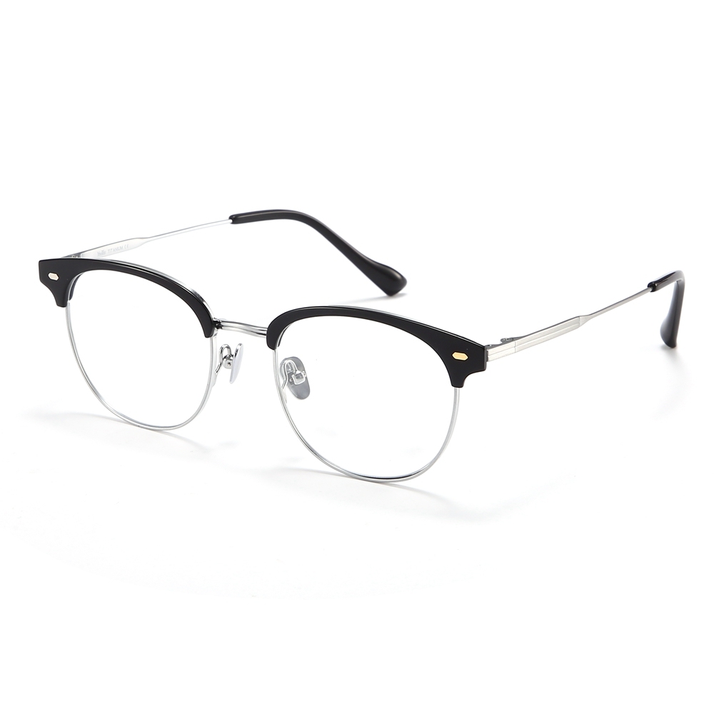 Wholesale Vintage Round Browline Eyeglasses with Rivets Pure Titanium Spectacle Frames for Office Men Intellectual Prescription Glasses Supplier