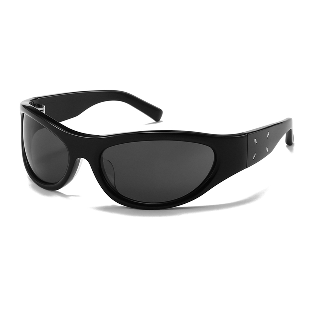 Custom Unisex Cyber Y2k Wrap Around Sunglasses GM MM003 Black Futuristic Designer Shades for Men & Women Luxury Acetate Eyewear Manufacturer China