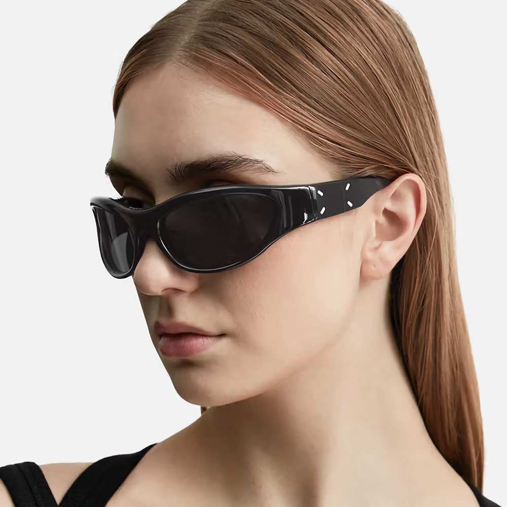 Custom Unisex Cyber Y2k Wrap Around Sunglasses GM MM003 Black Futuristic Designer Shades for Men & Women Luxury Acetate Eyewear Manufacturer China