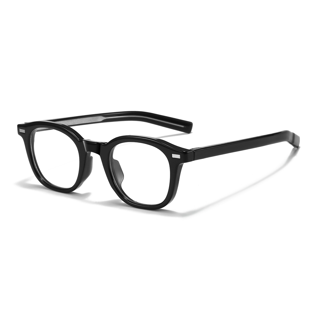 Custom Unisex Rounded Square Panto Prescription Glasses Frames with Metal Rivets & Metal Wire Core Boston Style Blue Light Eyeglasses Wholesale