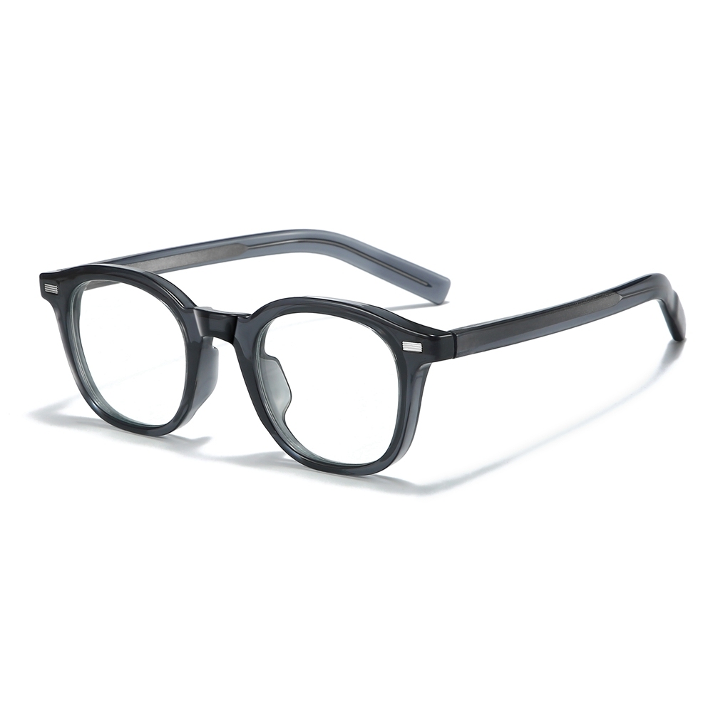 Custom Unisex Rounded Square Panto Prescription Glasses Frames with Metal Rivets & Metal Wire Core Boston Style Blue Light Eyeglasses Wholesale