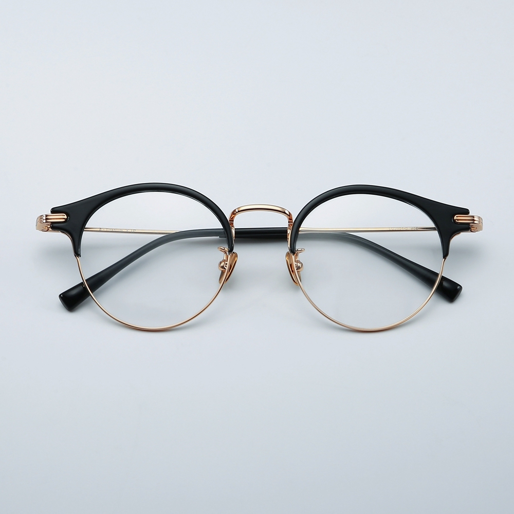 Wholesale Men's Round Browline Eyeglasses Combination of Titanium and Acetate Optical Frames for Women Intellectual Prescription Glasses Supplier