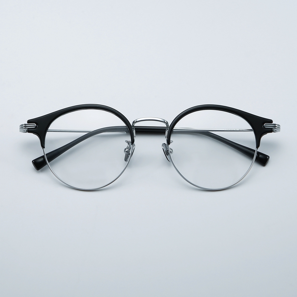 Wholesale Men's Round Browline Eyeglasses Combination of Titanium and Acetate Optical Frames for Women Intellectual Prescription Glasses Supplier