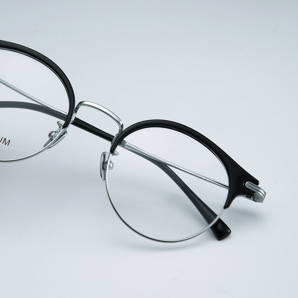 Wholesale Men's Round Browline Eyeglasses Combination of Titanium and Acetate Optical Frames for Women Intellectual Prescription Glasses Supplier