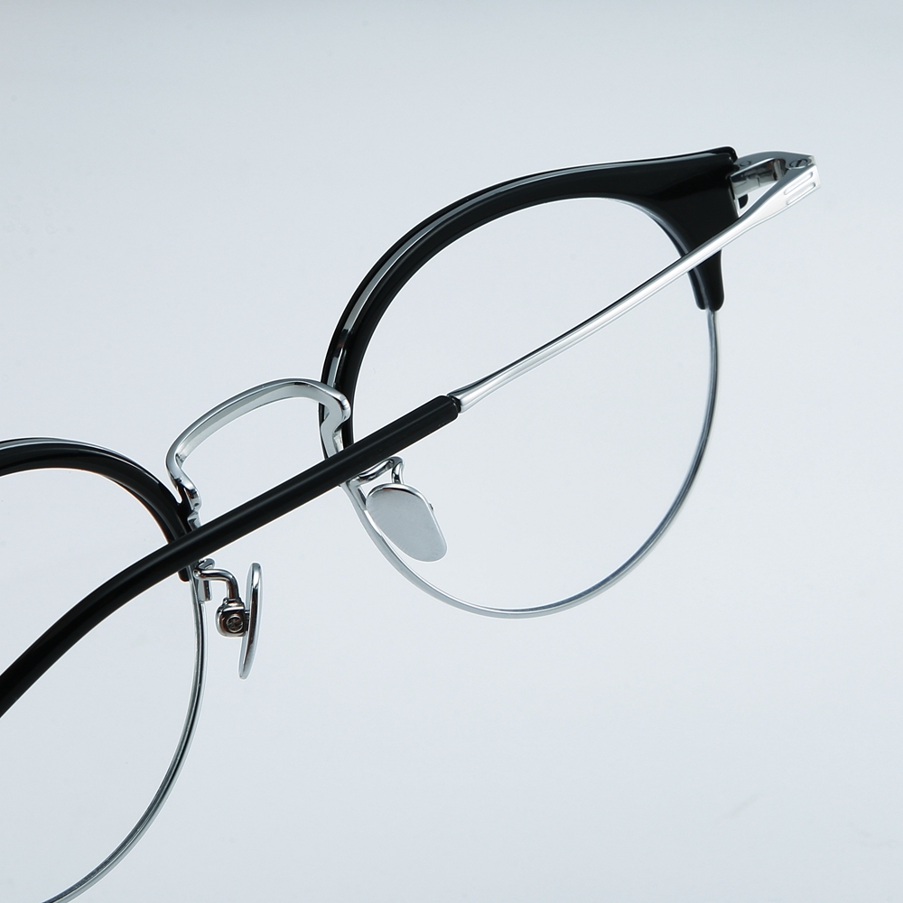 Wholesale Men's Round Browline Eyeglasses Combination of Titanium and Acetate Optical Frames for Women Intellectual Prescription Glasses Supplier