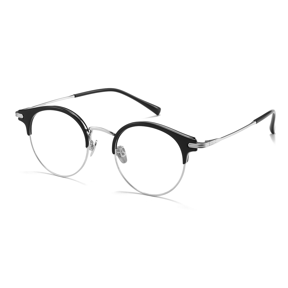 Wholesale Men's Round Browline Eyeglasses Combination of Titanium and Acetate Optical Frames for Women Intellectual Prescription Glasses Supplier