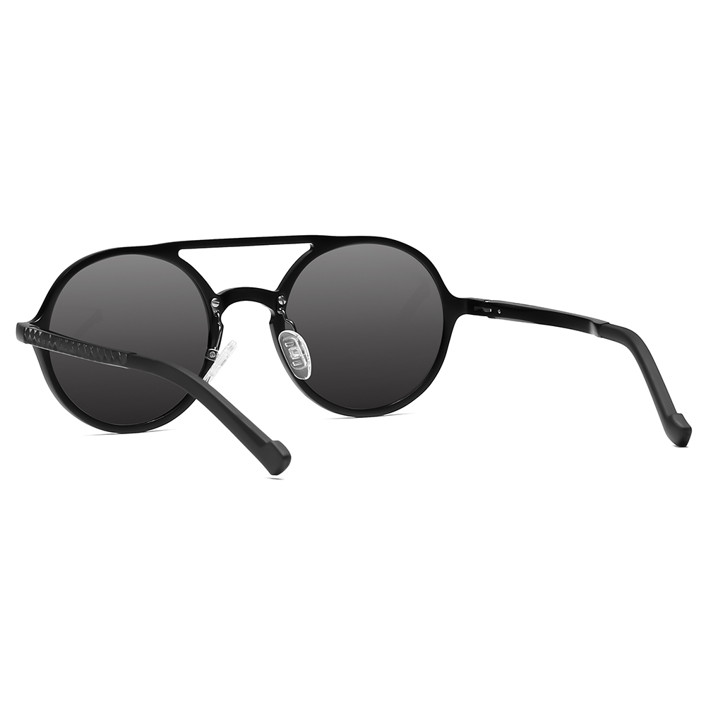 High Quality Men's Retro Double Bridge Round Sunglasses Custom Engraved Logo Aluminum Metal Polarized Glasses Vintage Circle Sunglass