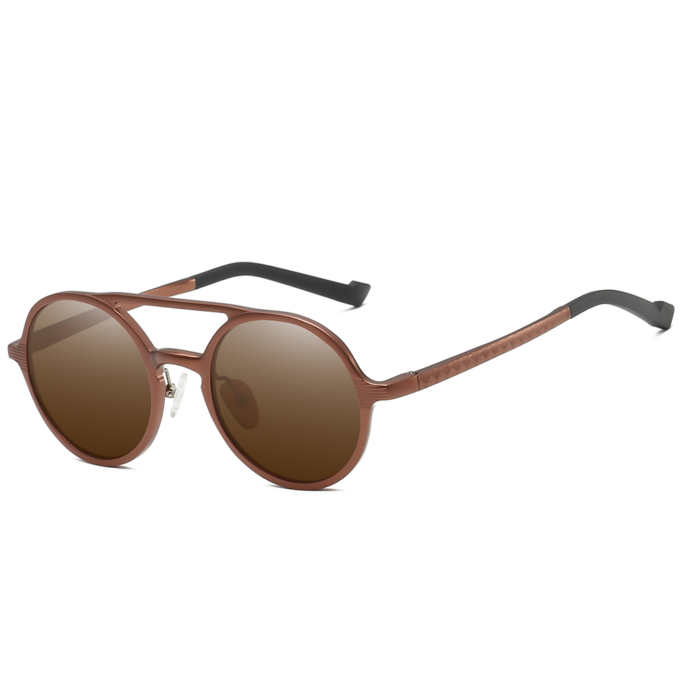 High Quality Men's Retro Double Bridge Round Sunglasses Custom Engraved Logo Aluminum Metal Polarized Glasses Vintage Circle Sunglass