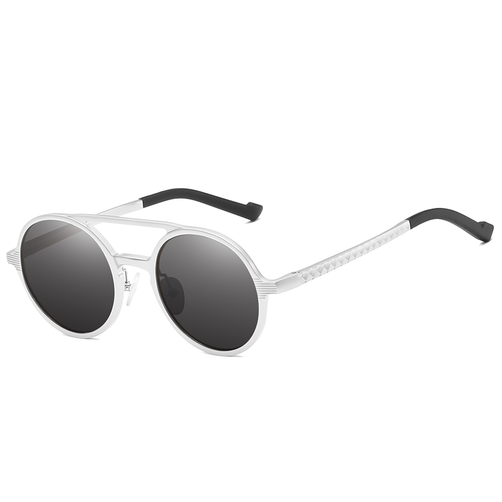 High Quality Men's Retro Double Bridge Round Sunglasses Custom Engraved Logo Aluminum Metal Polarized Glasses Vintage Circle Sunglass