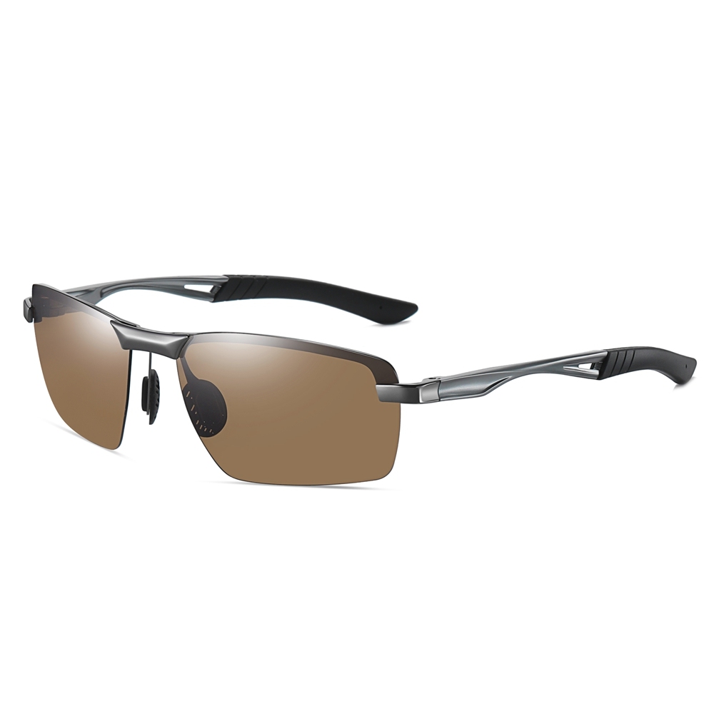 Customized Men's Metal Sport Wrap Sunglasses for Outdoor Activities Athleisure Eyewear Backpacking Essentials Semi-rimless Polarized Glasses in Bulk