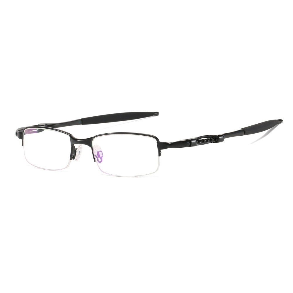 Wholesale High Performance Sports Glasses Frames for Active Men Semi Rimless Rectangular Metal Prescription Eyeglasses with Spring-Coil Temples